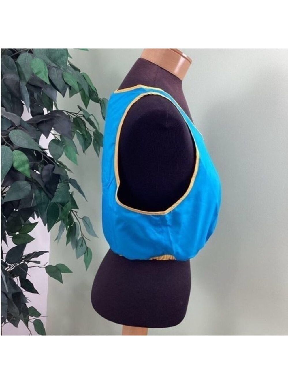 PSK Collective Blue Gold Colorblock Scoopneck Bra Top Drawstring Hem XXL NWT - Picture 3 of 14